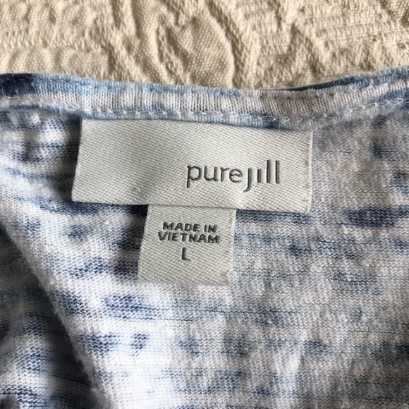 J. Jill Pure Jill Blue Striped Linen Blend Scoop Neck Short Sleeve Shirt - Picture 3 of 6